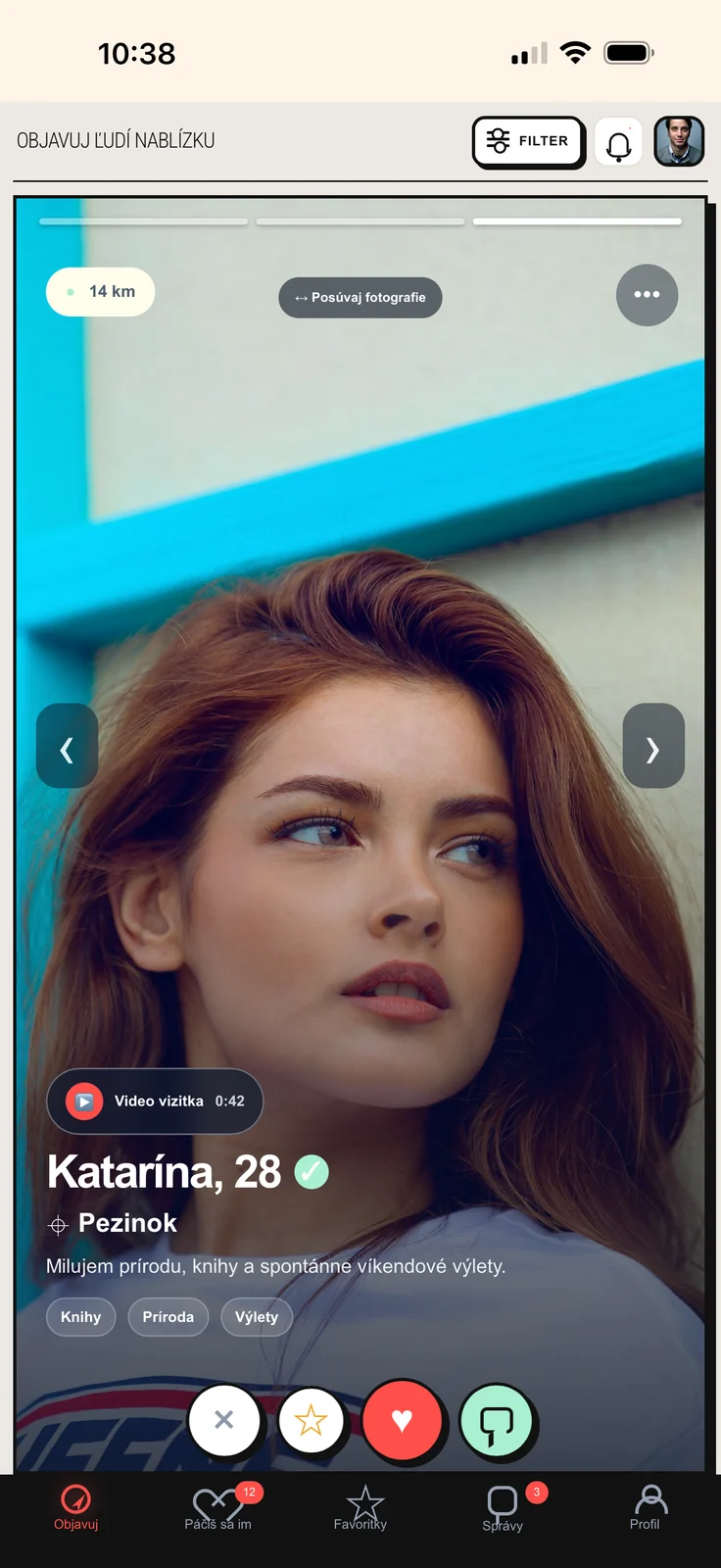 DatingMia — the mobile version with a profile and quick actions