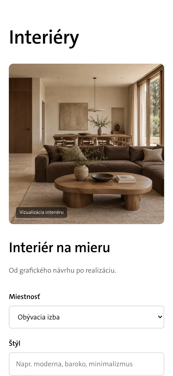 Made-to-measure interiors section on mobile